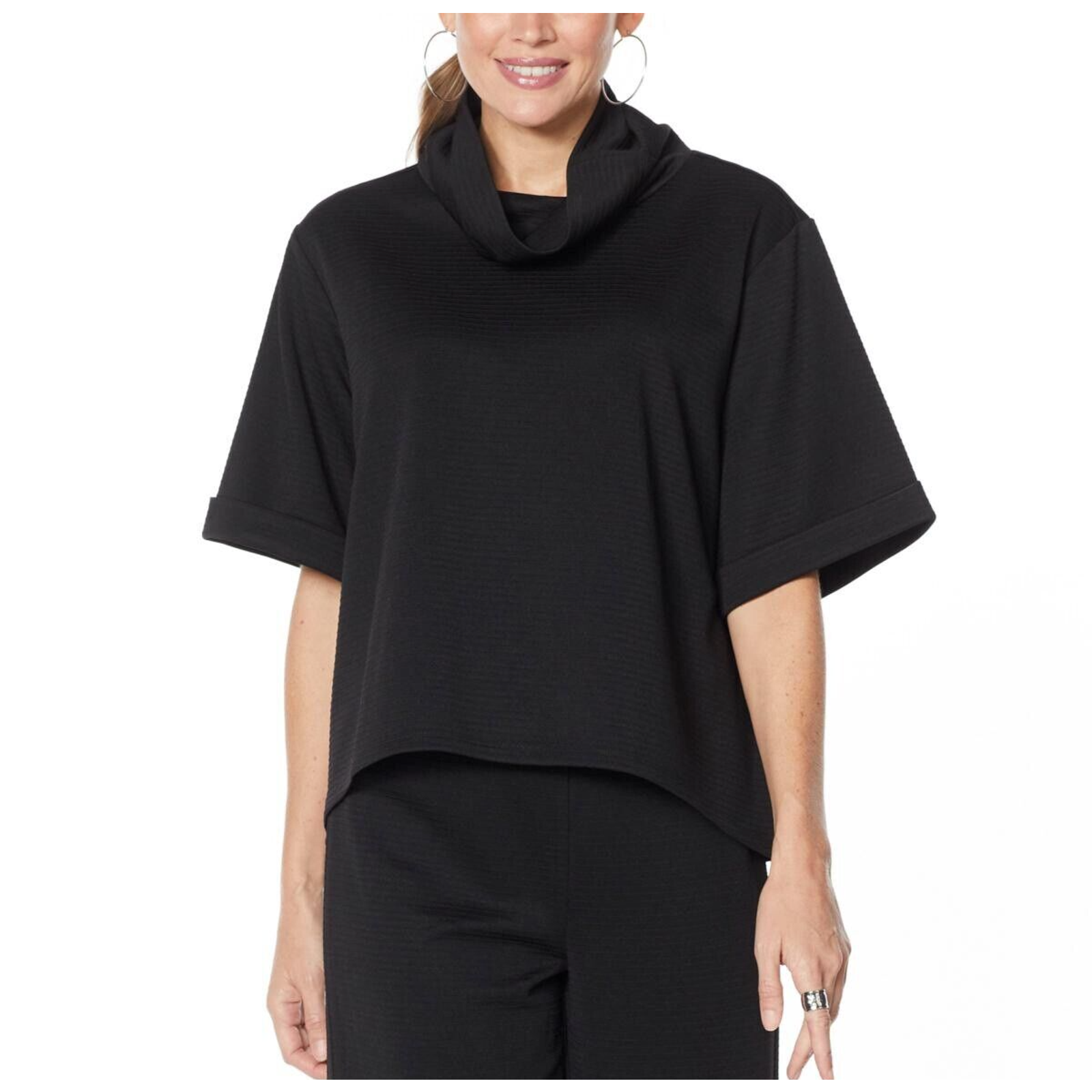 Dg2 By Diane Gilman "Dg Downtime" Ottoman Ponte Cowl-Neck Top Black Plus 2x, New